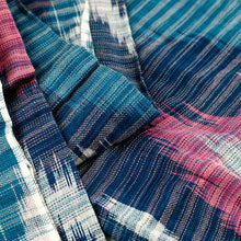 Load image into Gallery viewer, Hand-Woven Fringed Cotton Ikat Scarf in Blue Pink and White - Uzbek Fashion | NOVICA