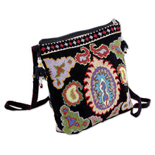 Load image into Gallery viewer, Traditional Iroki Embroidered Black Sling with Tassels - Palatial Nights | NOVICA