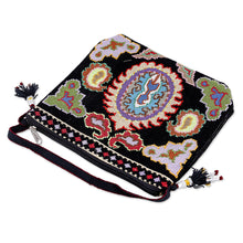 Load image into Gallery viewer, Traditional Iroki Embroidered Black Sling with Tassels - Palatial Nights | NOVICA