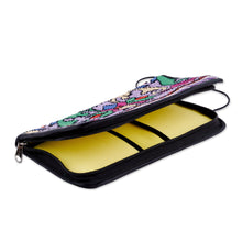 Load image into Gallery viewer, Classic Floral Iroki Embroidered Silk Zippered Wristlet - Sweet Gardens | NOVICA