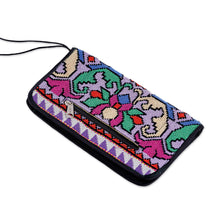 Load image into Gallery viewer, Classic Floral Iroki Embroidered Silk Zippered Wristlet - Sweet Gardens | NOVICA