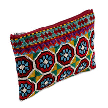 Load image into Gallery viewer, Iroki Embroidered Silk Cosmetic Bag in Vibrant Hues - Evening Intuition | NOVICA
