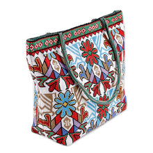 Load image into Gallery viewer, Floral Iroki Embroidered Blue and Green Shoulder Bag - Uzbekistan's Blue Dream | NOVICA