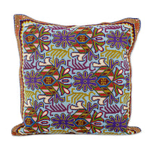 Load image into Gallery viewer, Cushion Cover Iroki Floral Hand Embroidery - Garden Majesty | NOVICA