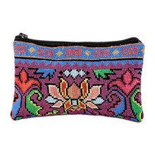 Load image into Gallery viewer, Suzani Hand-Embroidered Cotton Blend Floral Cosmetic Bag - Tulip Garden | NOVICA