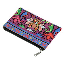 Load image into Gallery viewer, Suzani Hand-Embroidered Cotton Blend Floral Cosmetic Bag - Tulip Garden | NOVICA