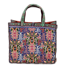 Load image into Gallery viewer, Tote Bag with Floral Iroki Hand Embroidery from Uzbekistan - Alluring Flora | NOVICA