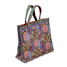 Load image into Gallery viewer, Tote Bag with Floral Iroki Hand Embroidery from Uzbekistan - Alluring Flora | NOVICA