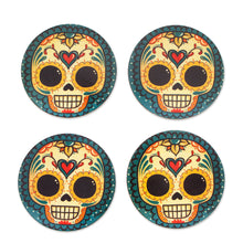 Load image into Gallery viewer, 4 Decoupage Pinewood Coasters with Day of the Dead Motifs - La Catrina | NOVICA