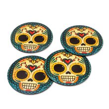Load image into Gallery viewer, 4 Decoupage Pinewood Coasters with Day of the Dead Motifs - La Catrina | NOVICA