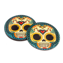 Load image into Gallery viewer, 4 Decoupage Pinewood Coasters with Day of the Dead Motifs - La Catrina | NOVICA