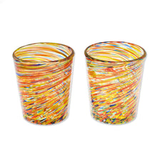 Load image into Gallery viewer, Eco-Friendly Handblown Multicolor Juice Glasses (Pair) - Rainbow Centrifuge | NOVICA