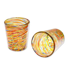Load image into Gallery viewer, Eco-Friendly Handblown Multicolor Juice Glasses (Pair) - Rainbow Centrifuge | NOVICA