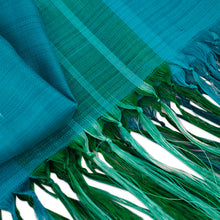 Load image into Gallery viewer, Handloomed Green and Blue Ikat Patterned Silk Scarf - Aquatic Road | NOVICA
