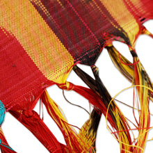 Load image into Gallery viewer, Handwoven Traditional Silk Scarf in Red and Teal Hues - Crimson Samarkand Renaissance | NOVICA