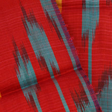 Load image into Gallery viewer, Handwoven Traditional Silk Scarf in Red and Teal Hues - Crimson Samarkand Renaissance | NOVICA
