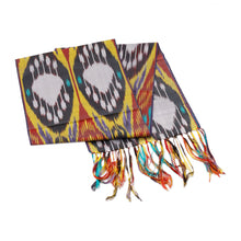 Load image into Gallery viewer, Handwoven Traditional Silk Scarf in Yellow and Red Hues - Yellow Samarkand Renaissance | NOVICA