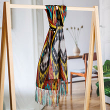 Load image into Gallery viewer, Handwoven Traditional Silk Scarf in Yellow and Red Hues - Yellow Samarkand Renaissance | NOVICA