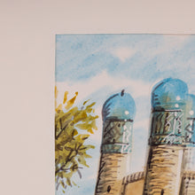 Load image into Gallery viewer, Watercolor Scene of Minaret Mosque Towers in Uzbekistan - Bukhara's Architecture IV | NOVICA