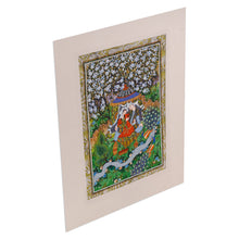 Load image into Gallery viewer, Folk Art Watercolor Painting of Couple and Peacocks - Farhod and Shirin IV | NOVICA