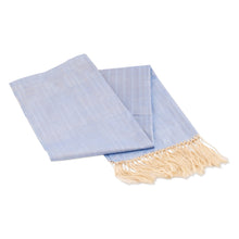 Load image into Gallery viewer, Handwoven Striped Blue Silk Shawl with Fringes - Sky of the Desert | NOVICA