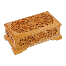 Load image into Gallery viewer, Hand-Carved Classic Walnut Wood Jewelry Box - Secret Arcadia | NOVICA
