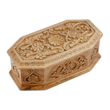 Load image into Gallery viewer, Hand-Carved Geometric Floral Walnut Wood Jewelry Box - Gardens from Paradise | NOVICA