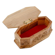 Load image into Gallery viewer, Hand-Carved Geometric Floral Walnut Wood Jewelry Box - Gardens from Paradise | NOVICA