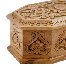 Load image into Gallery viewer, Hand-Carved Geometric Floral Walnut Wood Jewelry Box - Gardens from Paradise | NOVICA