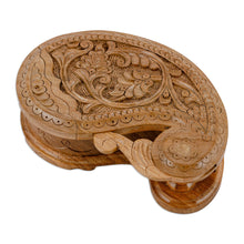 Load image into Gallery viewer, Hand-Carved Paisley-Shaped Leafy Walnut Wood Puzzle Box - Portal to the Paisley Forest | NOVICA