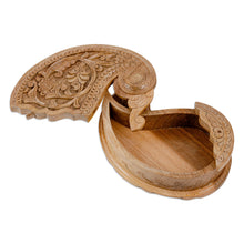Load image into Gallery viewer, Hand-Carved Paisley-Shaped Leafy Walnut Wood Puzzle Box - Portal to the Paisley Forest | NOVICA