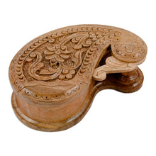 Load image into Gallery viewer, Hand-Carved Paisley-Shaped Floral Walnut Wood Puzzle Box - Portal to the Paisley Garden | NOVICA