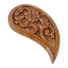 Load image into Gallery viewer, Hand-Carved Paisley-Shaped Floral Walnut Wood Magnet - The Paisley Eden | NOVICA