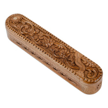 Load image into Gallery viewer, Hand-Carved Oblong Floral Walnut Wood Puzzle Box - Oblong Paradise | NOVICA