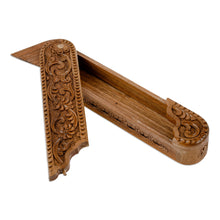 Load image into Gallery viewer, Hand-Carved Oblong Floral Walnut Wood Puzzle Box - Oblong Paradise | NOVICA