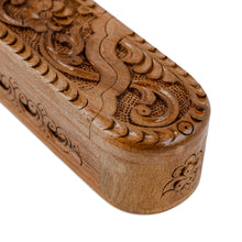 Load image into Gallery viewer, Hand-Carved Oblong Floral Walnut Wood Puzzle Box - Oblong Paradise | NOVICA
