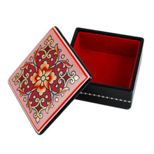 Load image into Gallery viewer, Lacquered Hand-Painted Pink Papier Mache Floral Jewelry Box - Pink Floral Splendor | NOVICA
