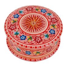 Load image into Gallery viewer, Lacquered Hand-Painted Round Papier Mache Floral Jewelry Box - Blooms in Pink | NOVICA