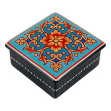 Load image into Gallery viewer, Lacquered Hand-Painted Blue Papier Mache Floral Jewelry Box - Blue Floral Splendor | NOVICA