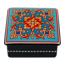 Load image into Gallery viewer, Lacquered Hand-Painted Blue Papier Mache Floral Jewelry Box - Blue Floral Splendor | NOVICA