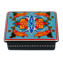 Load image into Gallery viewer, Lacquered Hand-Painted Floral Leaf Papier Mache Jewelry Box - Colorful Flowers | NOVICA