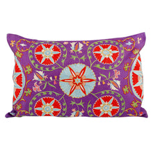 Load image into Gallery viewer, Embroidered Purple Silk and Cotton Cushion Cover - Glimpses of Purple Nobility | NOVICA
