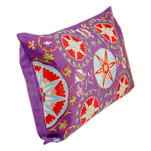 Load image into Gallery viewer, Embroidered Purple Silk and Cotton Cushion Cover - Glimpses of Purple Nobility | NOVICA