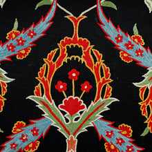 Load image into Gallery viewer, Classic Leafy Embroidered Black Silk Blend Cushion Cover - Arcadia Nights | NOVICA