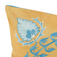 Load image into Gallery viewer, Star and Leafy-Themed Blue and Yellow Cushion Cover - Heaven's Shine | NOVICA