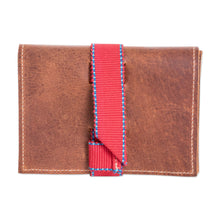 Load image into Gallery viewer, Brown Leather Cable Case with Claret Cotton Textile - Claret Keeper | NOVICA