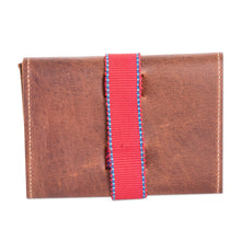 Load image into Gallery viewer, Brown Leather Cable Case with Claret Cotton Textile - Claret Keeper | NOVICA