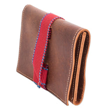 Load image into Gallery viewer, Brown Leather Cable Case with Claret Cotton Textile - Claret Keeper | NOVICA