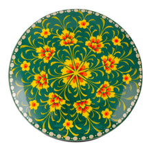 Load image into Gallery viewer, Floral Round Black and Green Papier Mache Jewelry Box - Primavera in Green | NOVICA