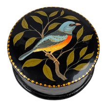 Load image into Gallery viewer, Painted Bird and Leafy-Themed Blue and Green Jewelry Box - Bird in the Hand | NOVICA